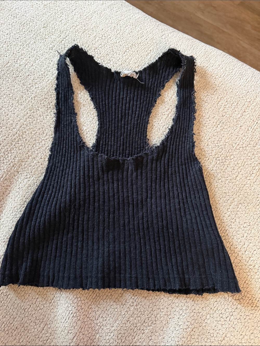 Black Ribbed Cropped Racerback Tank Top - Women